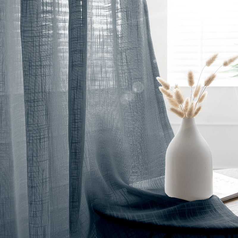 2 Pack Handmade Faux Linen Curtains, Curtain Panels With Chrome Grommets 52