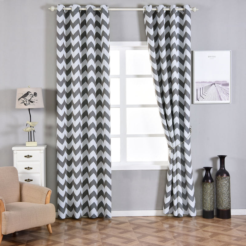 2 Pack | Chevron Print Blackout Window Curtain Grommet Panels, Noise Cancelling Curtains - 52