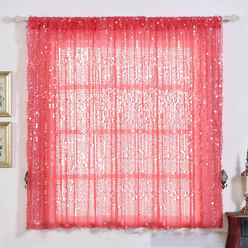 2 Pack Coral Big Payette Sequin Curtains With Rod Pocket Window Treatment Panels 52