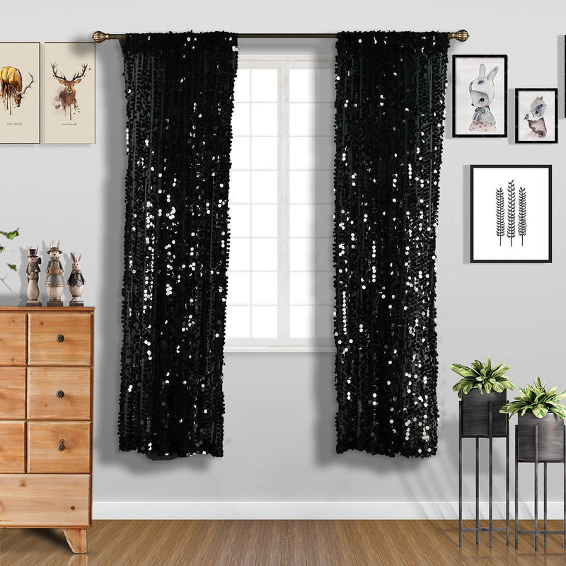 2 Pack Big Payette Sequin Curtains With Rod Pocket Window Treatment Panels 52