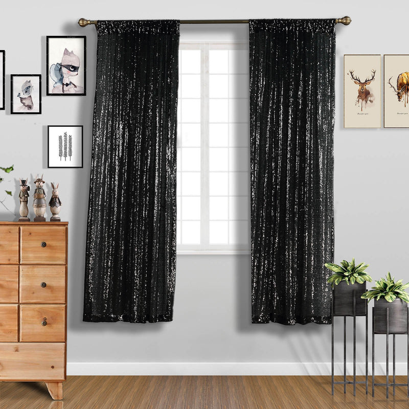 2 Pack Sequin Curtains With Rod Pocket Window Treatment Panels 52