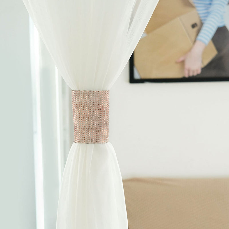 4 Pack Large Rhinestone Mesh Velcro Chair Sash Clips, Backdrop Curtain Bands 5