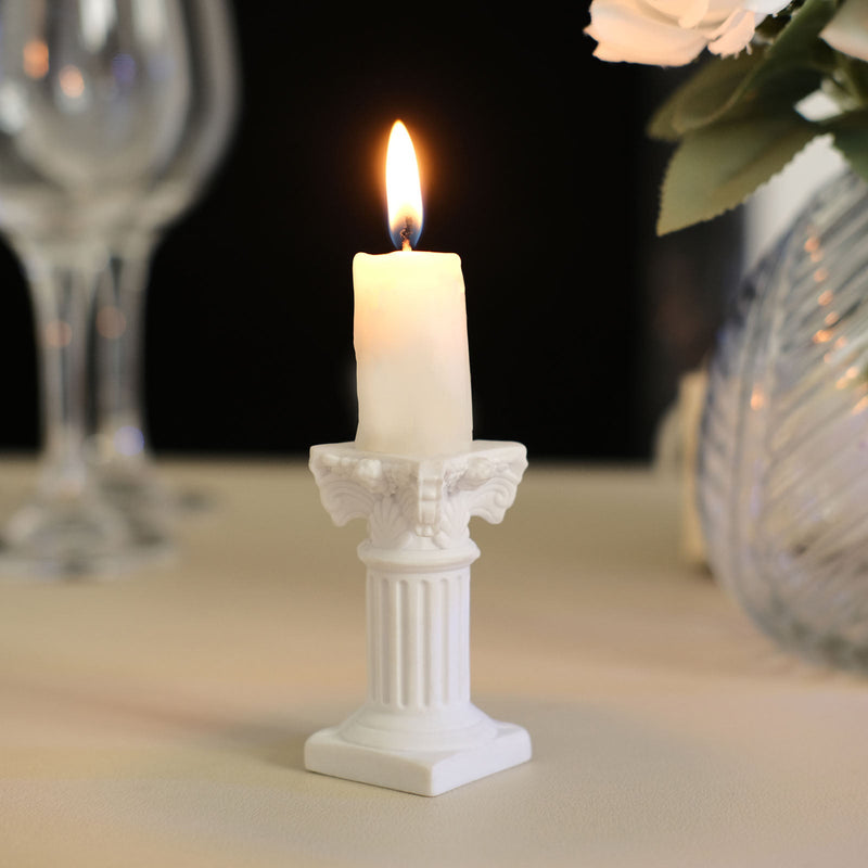 6 Pack Antique White Roman Column Pillar Pedestal Candle Holders, Resin Greek Style Statue Candlestick Holder Stands 2.5