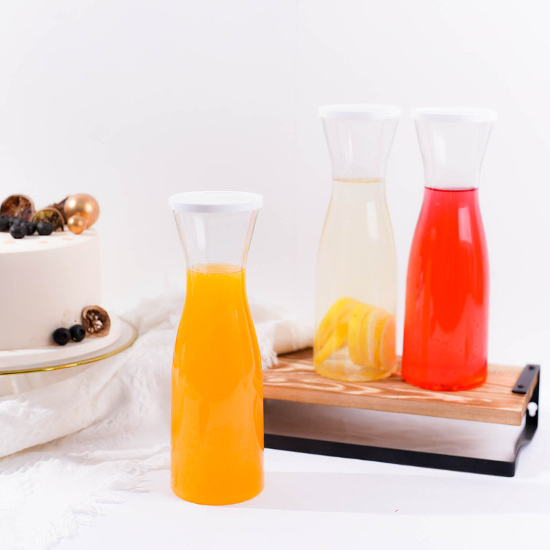 3 Pack Clear Disposable Plastic Carafes with Lids, Water Pitcher Juice Jar Beverage Containers 34oz