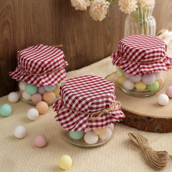 6 Pack Gingham Mason Jar Cloth Lid Covers, Checkered Jam Jar Covers with Jute String 6