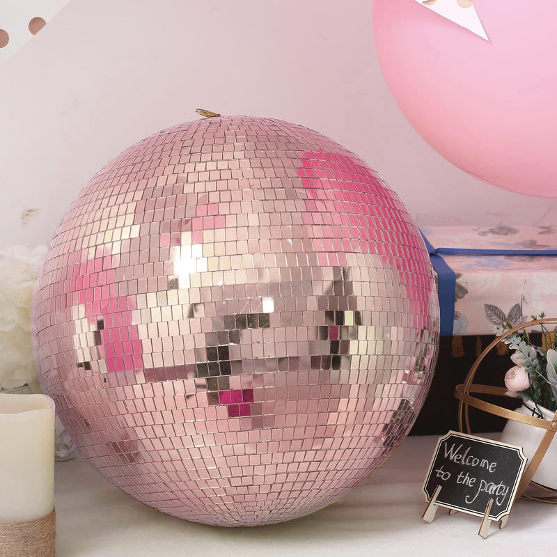 Rose Gold Glass Disco Mirror Ball with Hanging String, Christmas Ornaments