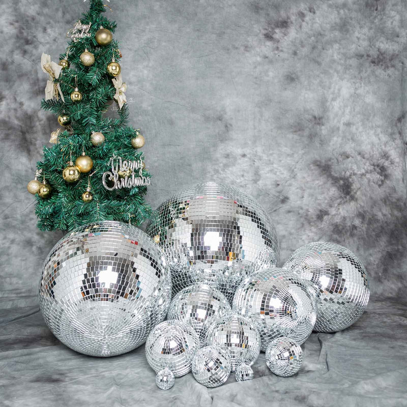 Silver Glass Mirror Disco Ball With Hanging Strings | Christmas Ornaments