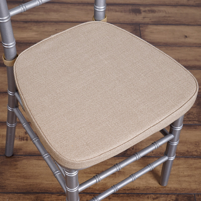 Natural Burlap Chiavari Chair Pad, Soft Cushion With Ties and Removable Cover 2