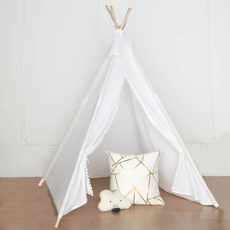 Kids Linen Teepee Play Tent, Toddler Indoor/Outdoor Playhouse With Window 5ft
