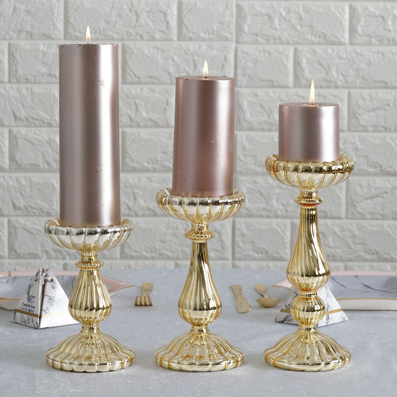 Set of 3 Mercury Glass Pillar Candle Holder Stands, Votive Candle Centerpieces 7