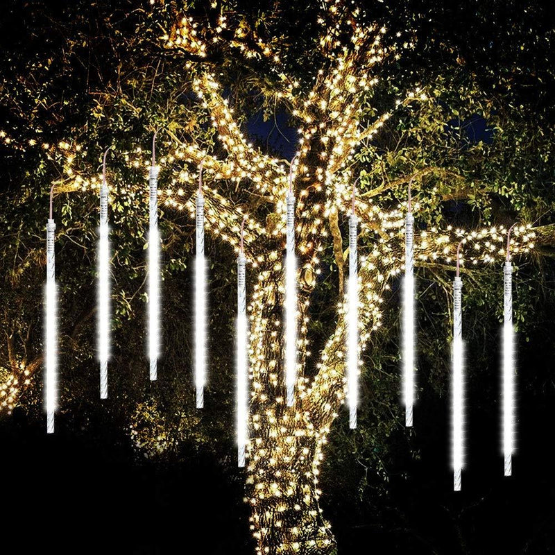 8 Tubes Clear Hanging Icicle Tube Waterproof LED String Lights, Snow falling Meteor Shower Rain Lights 12