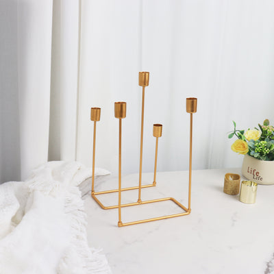 gold geometric candle holder, metal candle holder, gold candelabra, candlestick holder, candelabra centerpiece#color_gold