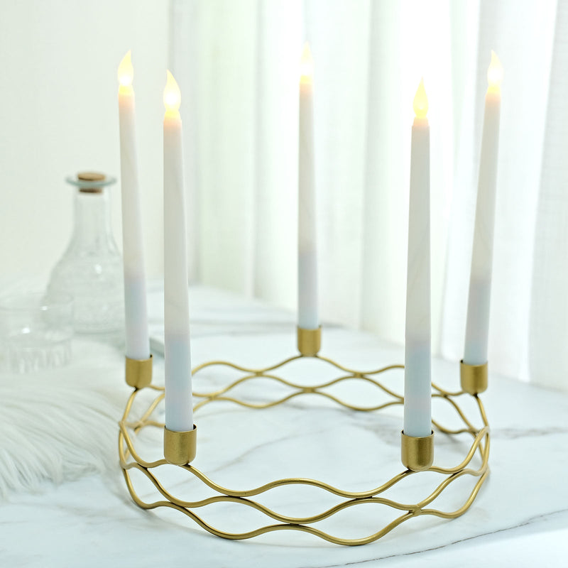 5 Arm Gold Metal Taper Candle Wreath Candelabra Candlestick Holder - 12