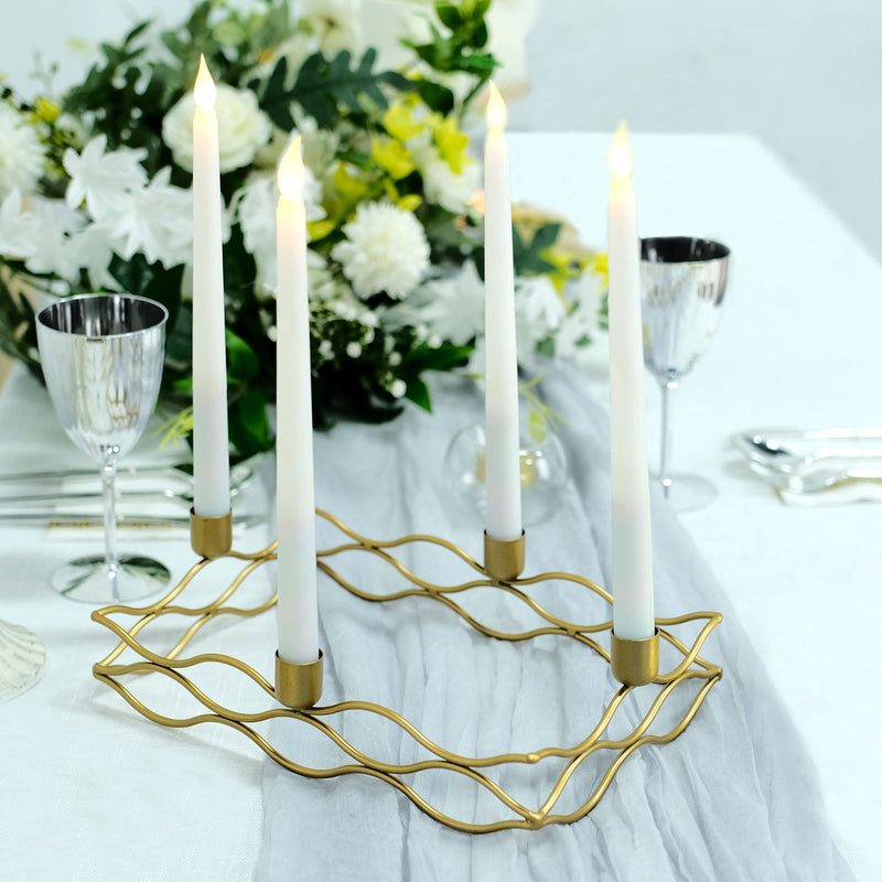 4 Arm Rectangular Gold Metal Taper Candle Wreath Candelabra Candlestick Holder 12