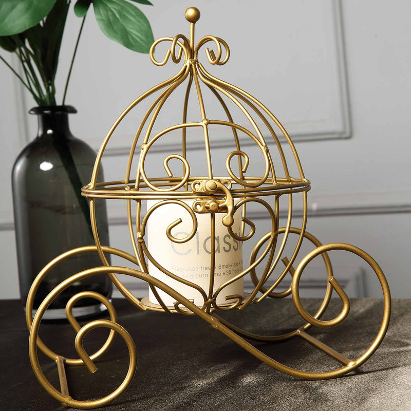 Gold Wrought Iron Cinderella Carriage Candle Holder or Card Display 11