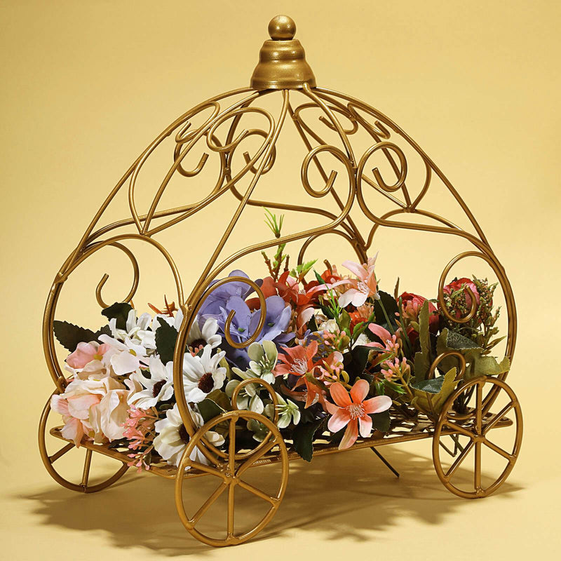 Gold Wrought Iron Cinderella Pumpkin Carriage Table Centerpiece 11