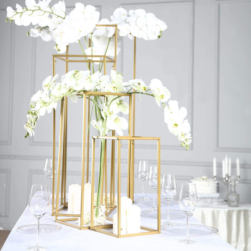 Rectangular Gold Metal Home Accent Flower Stand, Geometric Centerpiece Vases