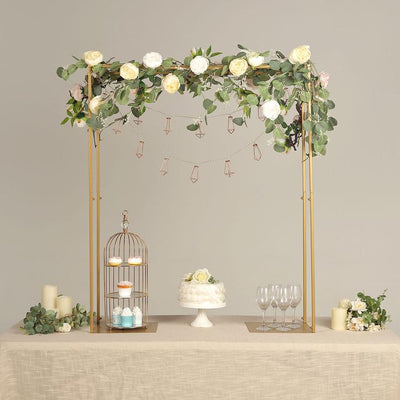 flower arch, metal table stand, metal plant rack, over the table rod, gold table stand#color_gold
