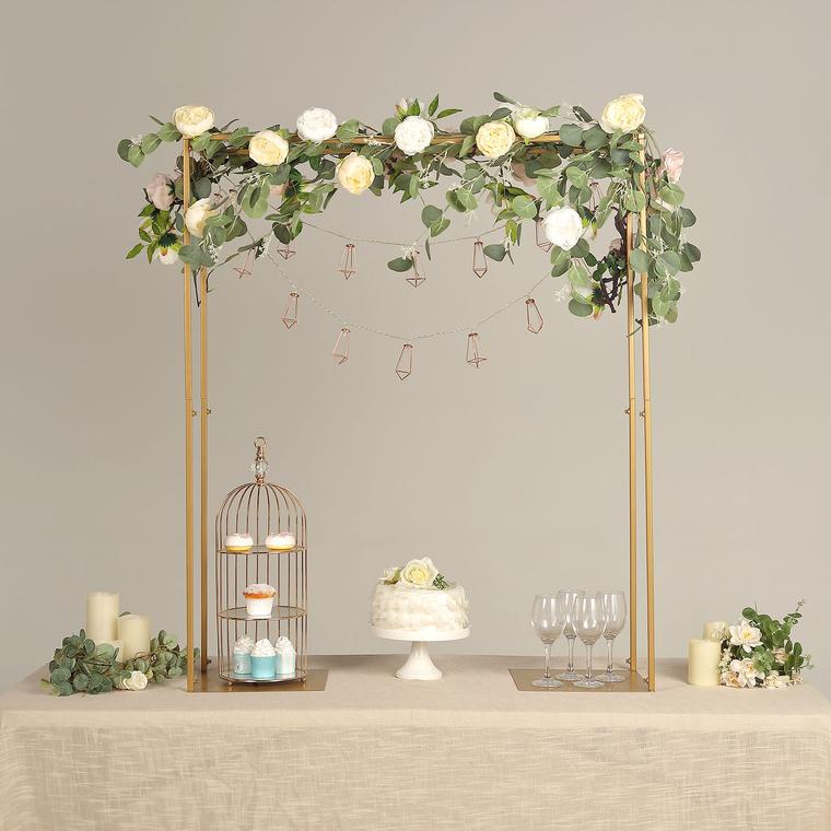 Gold Adjustable Over The Table Metal Flower Arch Frame Stand 48