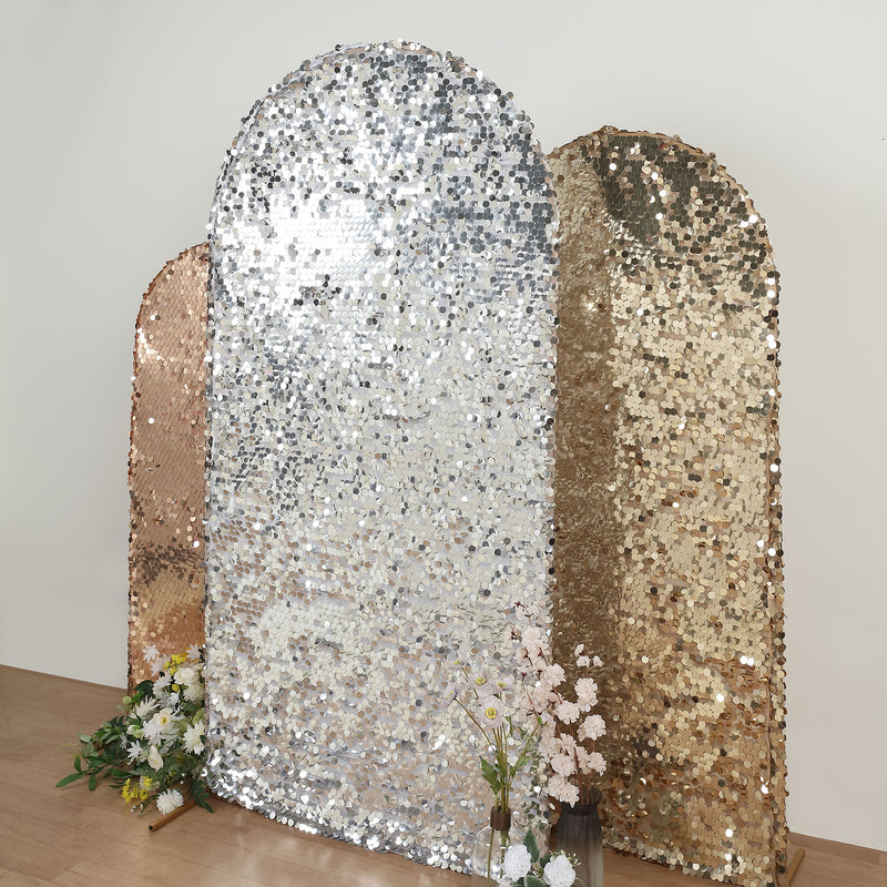 Sparkly Double Sided Big Payette Sequin Fitted Arch Cover For Round Top Chiara Backdrop Stand 7ft