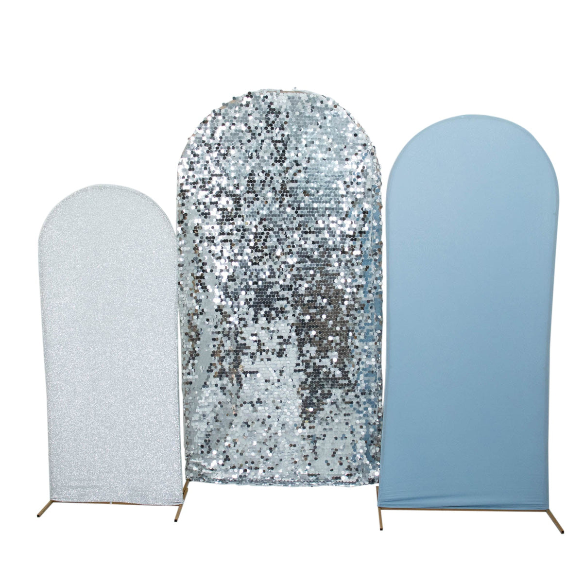 Set of 3 | Dusty Blue / Silver Round Top Fitted Backdrop Stand Covers ...