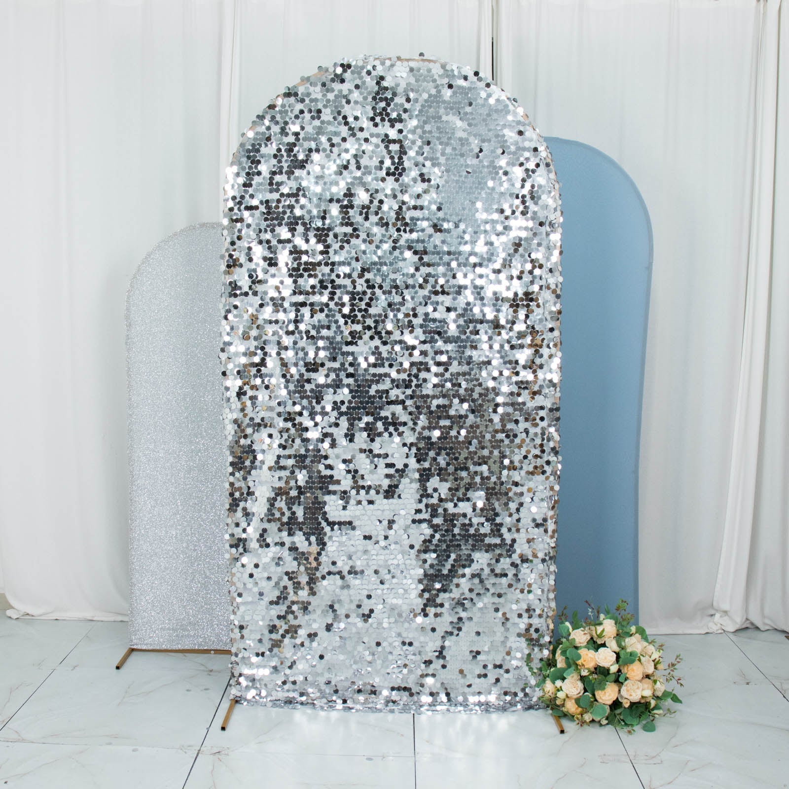 Set of 3 | Dusty Blue / Silver Round Top Fitted Backdrop Stand Covers ...