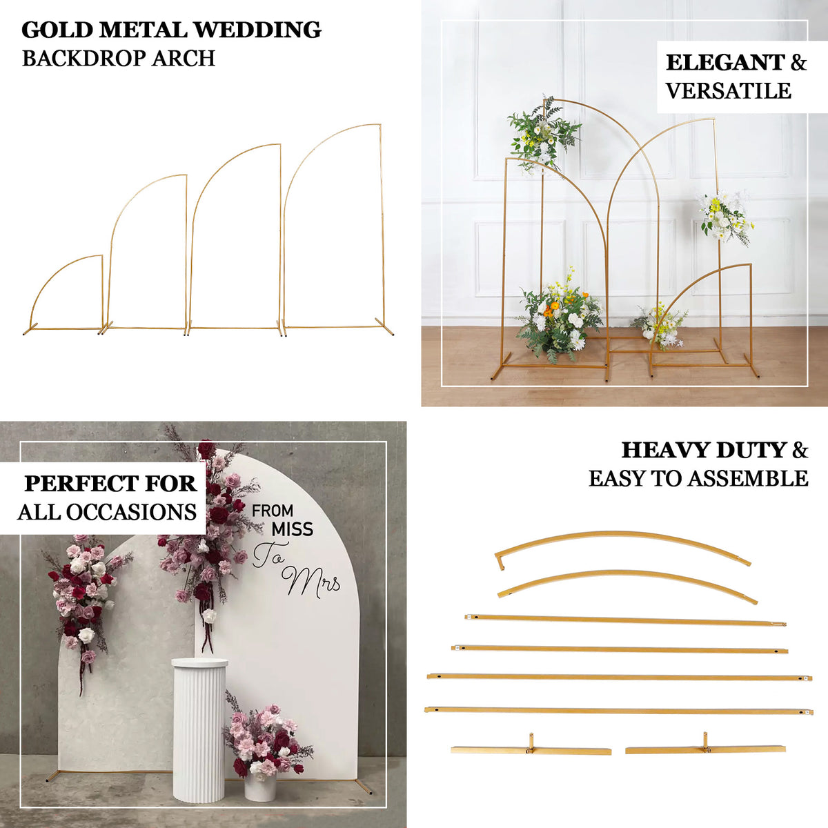Gold Metal Arch Chiara Backdrop Stand, Half Moon Floral Frame Arbor ...