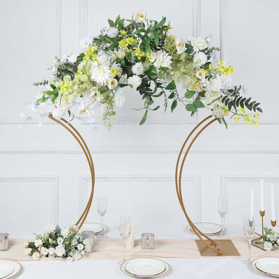flower arch, metal table stand, metal plant rack, over the table rod, gold table stand#color_gold