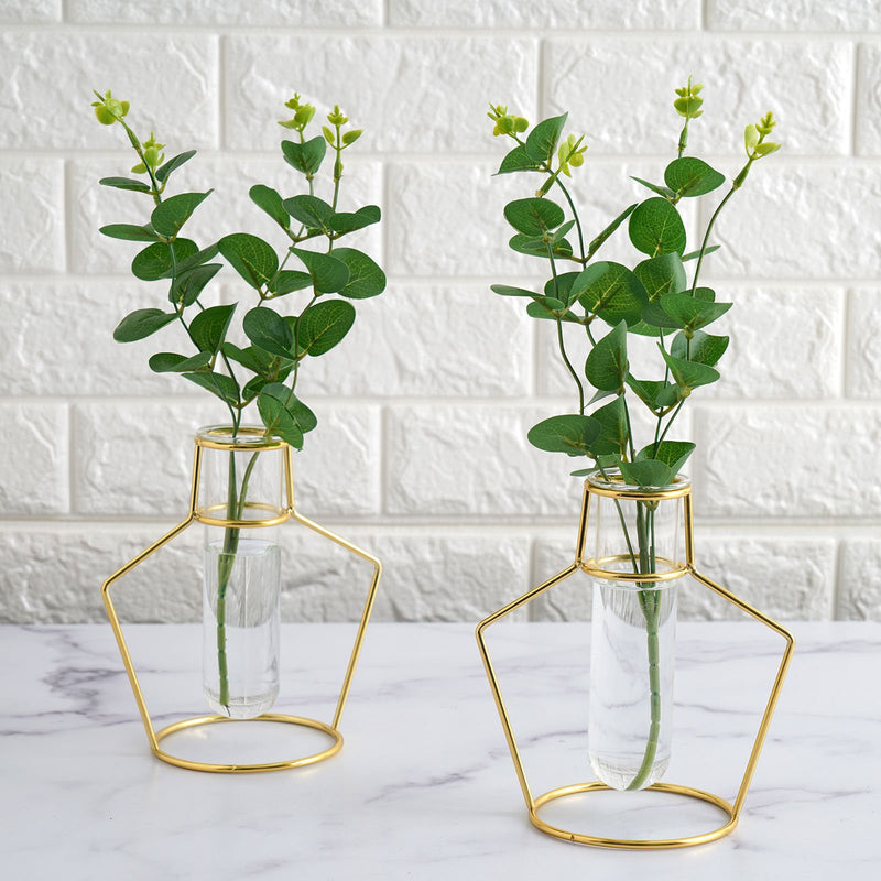 2 Pack Geometric Gold Metal Frame Test Tube Vase Flower Stands 6.5