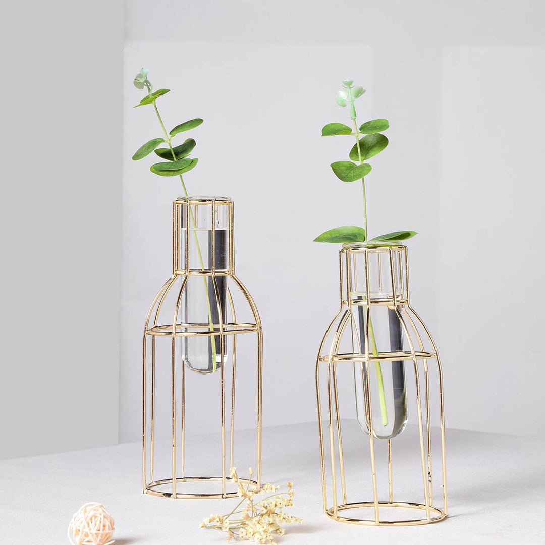 Geometric Metal Flower Vase Racks with Free Glass Tubes