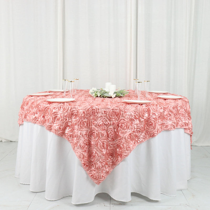 3D Rosette Satin Square Table Overlay 72