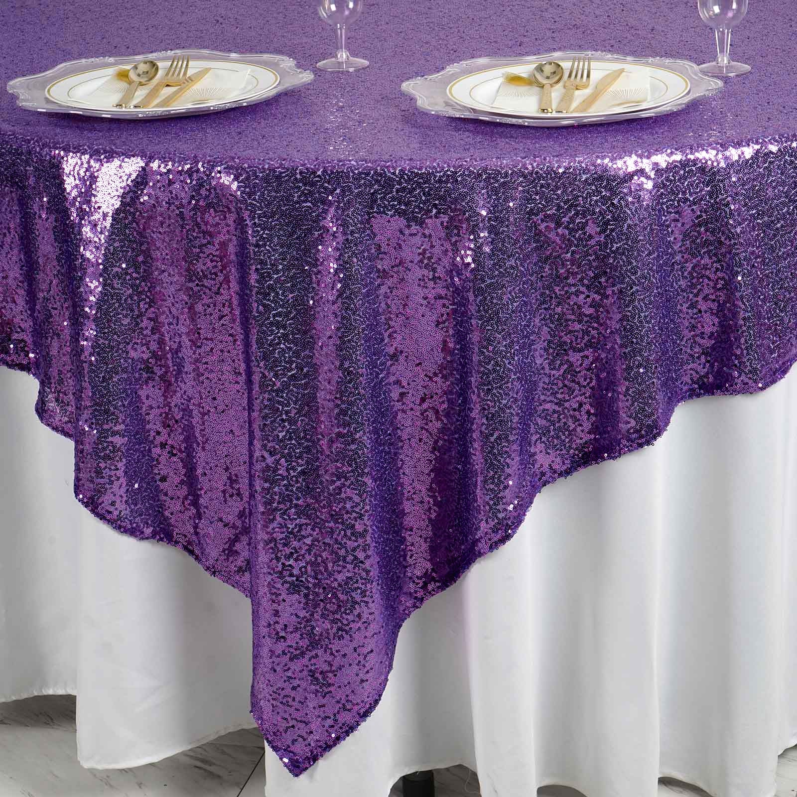 Premium Sequin Square Table Overlay, Sparkly Table Overlay 90