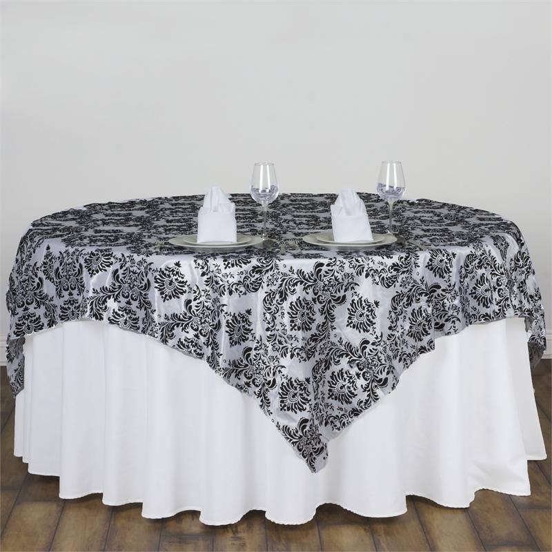 Black Damask Flocking Square Table Overlay 90
