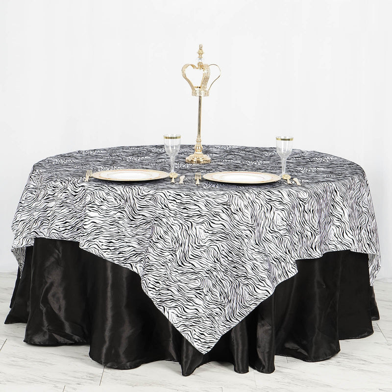 Black and White Tiger Print Taffeta Square Table Overlay, Jungle Theme Home Decoration