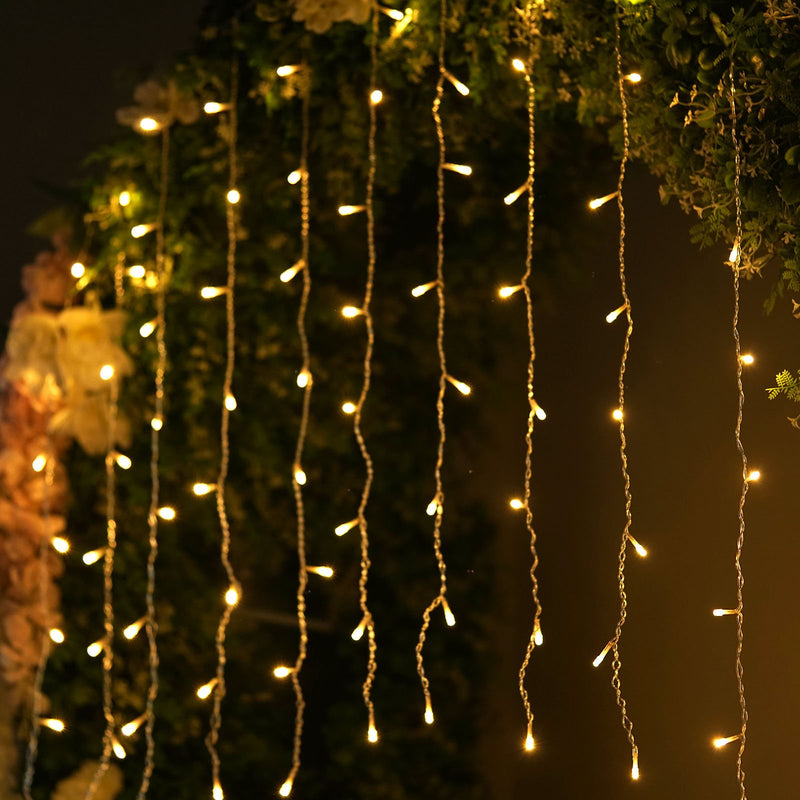 96 LED Icicle Curtain Fairy String Lights with 7 Modes 3ftx5ft