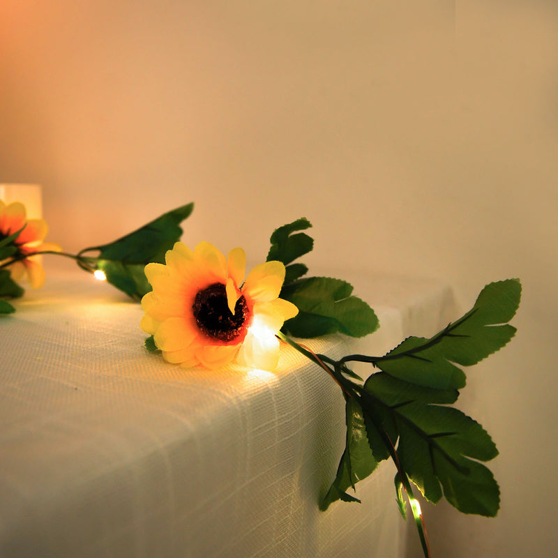 Warm White 20 LED Artificial Sunflower Garland Vine Lights, Battery Operated String Lights 8ft