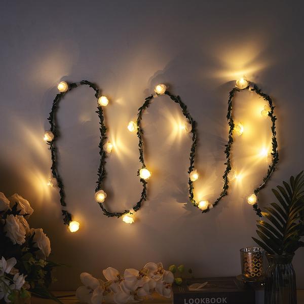 Warm White 20 LED Artificial Rose Lace Flower Garland Vine Lights, Battery Operated String Lights 9ft