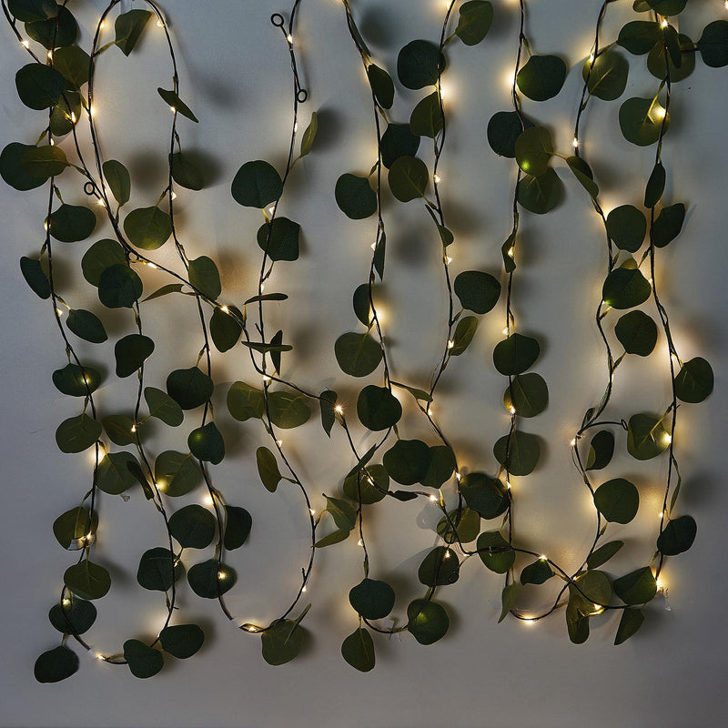 LED Green Artificial Eucalyptus Leaf Garland Vines, Battery Operated Fairy String Lights