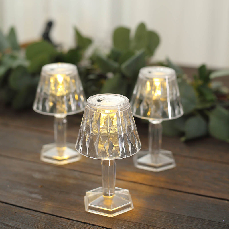 6 Pack Warm White Clear Crystal Mini Acrylic LED Desk Lamps, Decorative Accent Night Lights 4.5