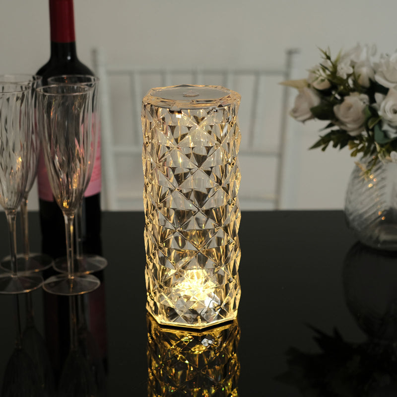 Rose Crystal Diamond Acrylic LED Color Changing Decorative Table Lamp, Touch + Remote Operated Pillar Light  - 3.5