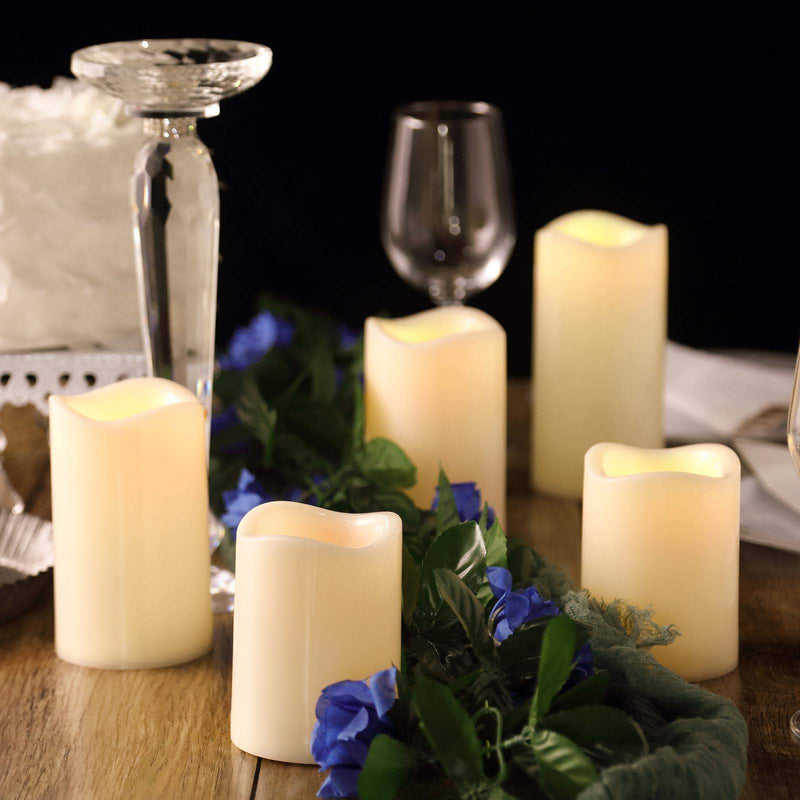 Set of 5 | Ivory LED Pillar Candles, Color Changing Battery Operated Flickering Flameless Candles With Remote 4