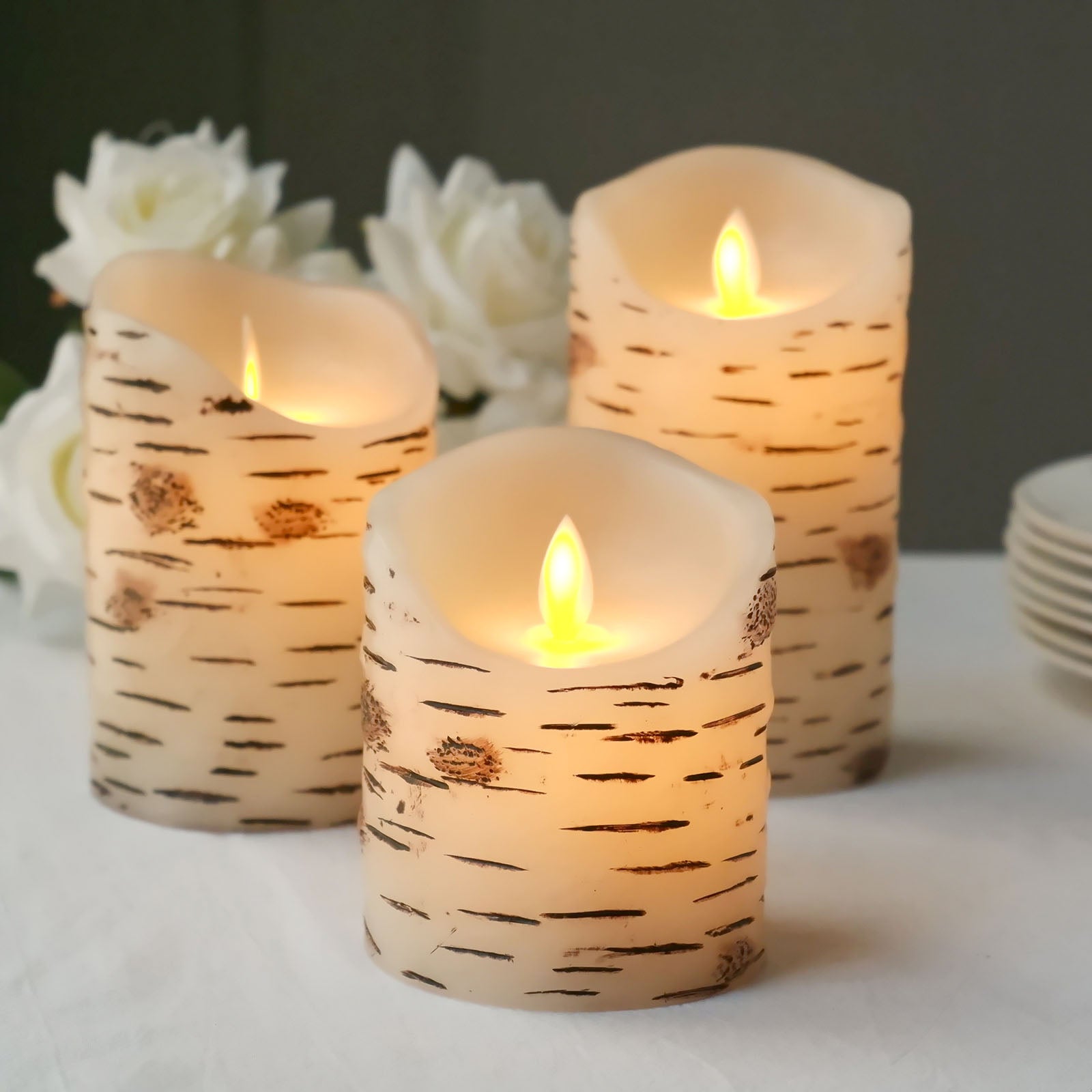 Set of 3 | Warm White Flameless Flicker LED Fireplace Pillar Candles ...