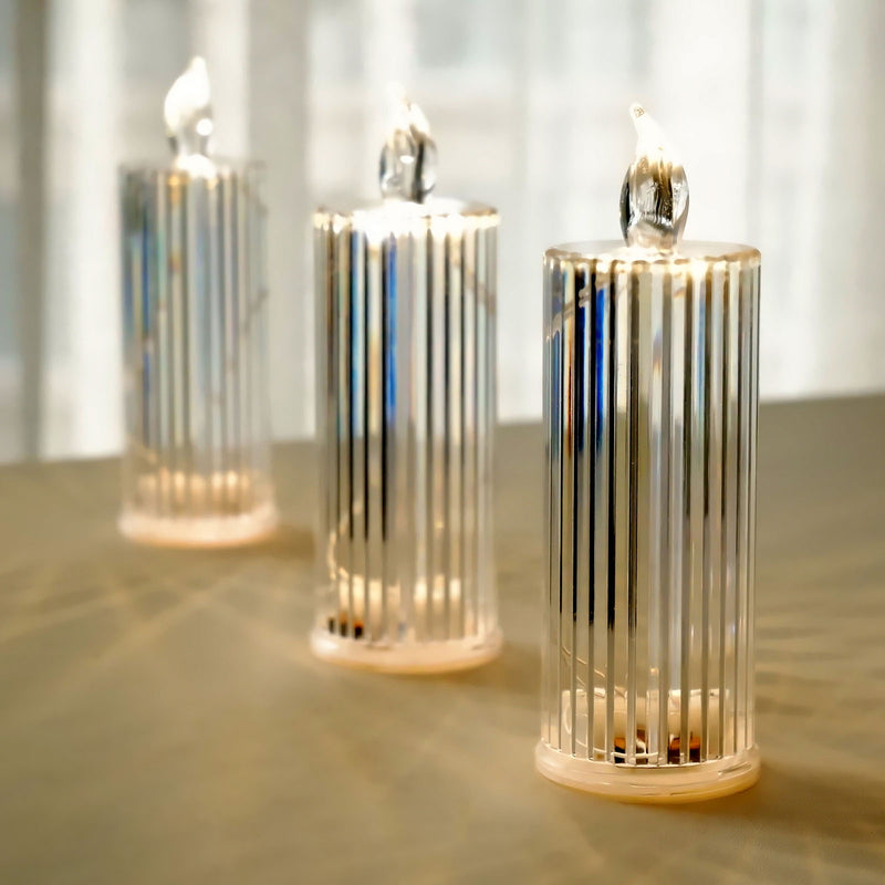 3 Pack Warm White Clear LED Pillar Candles, Flameless Battery Operated Lamps Diamond Acrylic Candle Light 6
