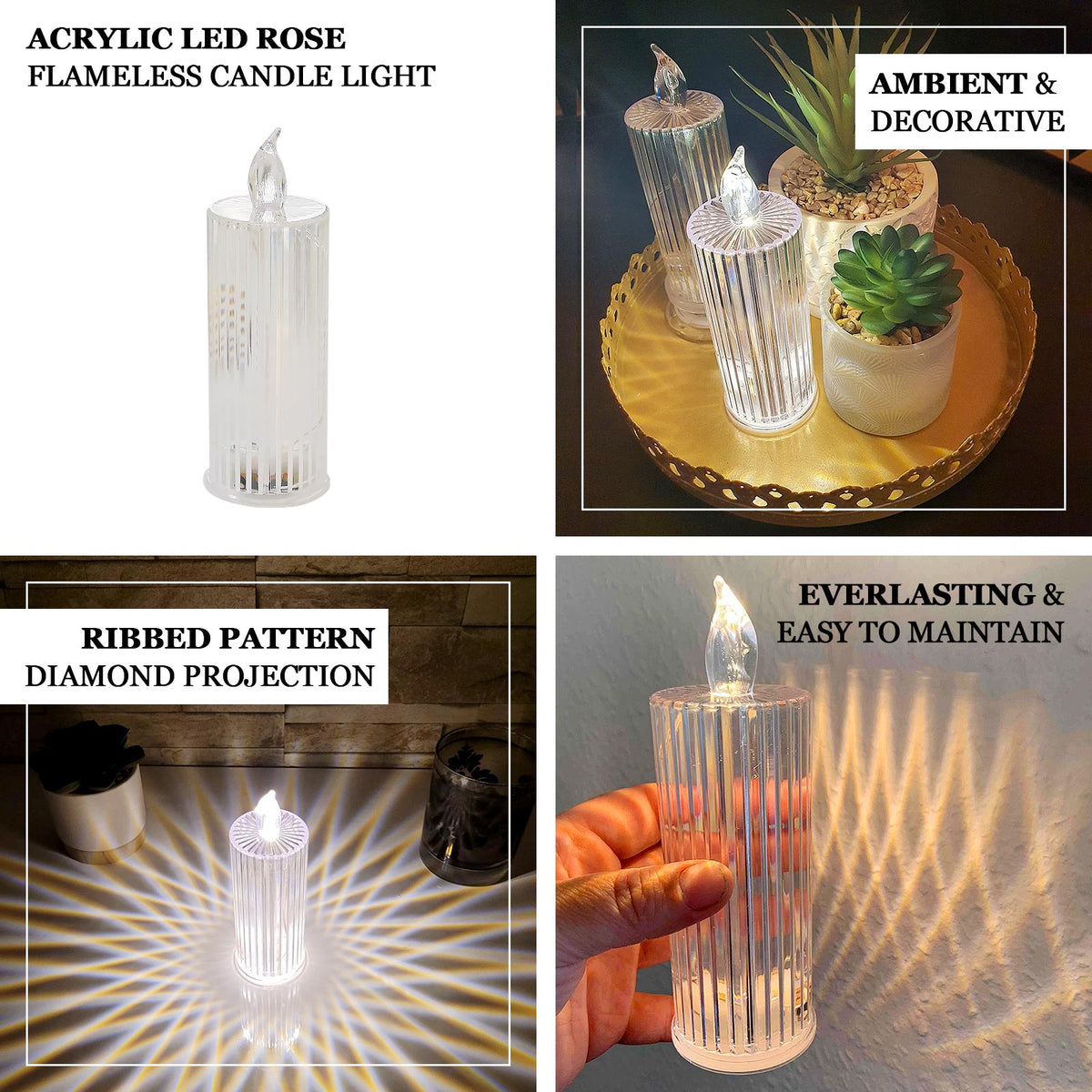 Led Electronic Candle Light, Rose Pattern Refraction Halo