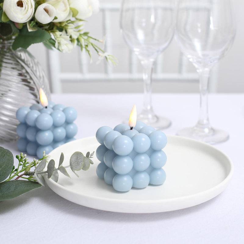 2 Pack LED Bubble Candles, Flameless Warm White Flickering Battery Operated Cube Candles 2