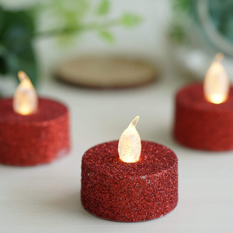 12 Pack Glitter LED Tealight Candles, Flameless Battery Operated Tea Lights