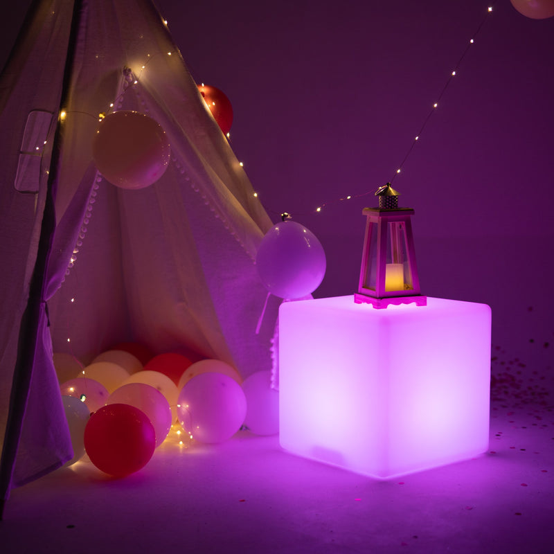 Color Changing Cordless LED Light Up Cube Table Stool, Rechargeable Waterproof Illuminated Furniture 15.5
