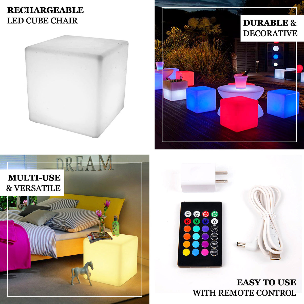 LED Rechargeable Light Cube Stool - Color Changing & Waterproof – eHomemart