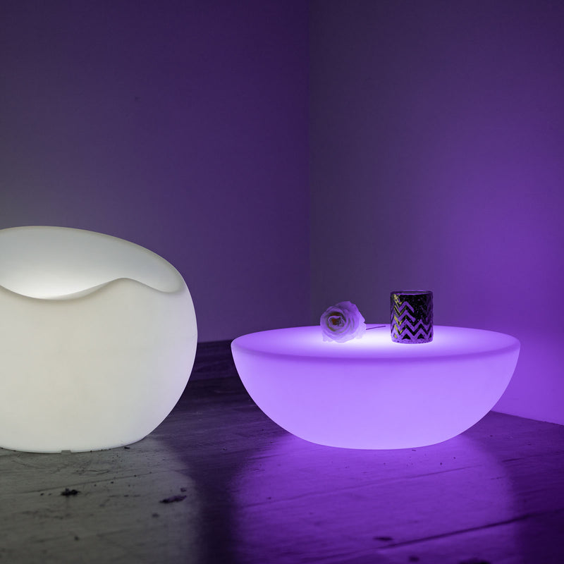 Color Changing Cordless LED Light Up Half Circle Round Table, Rechargeable Waterproof Illuminated Furniture 23.5
