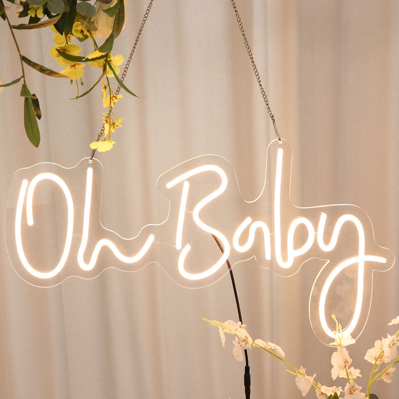 Oh Baby Neon Light Sign, LED Reusable Wall Décor Lights With 5ft Hanging Chain 26